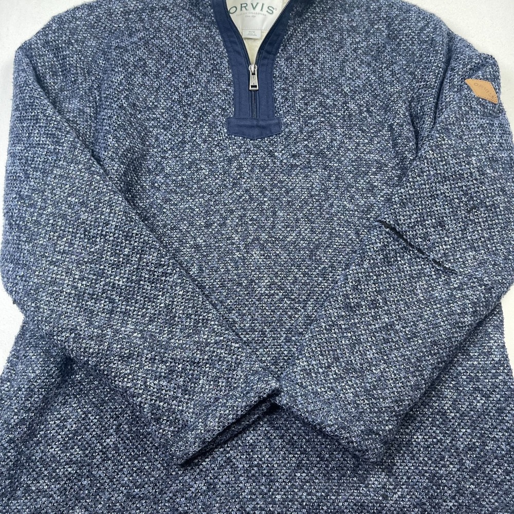 Orvis Sweater Men's Medium Blue White Sherpa-Lined 1/4 Zip Long Sleeve Pullover - Picture 4 of 9